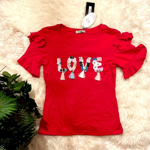 so vogue Tops - NWT. Sequin and Tassel LOVE shirt. Boutique bought in Spain. SM